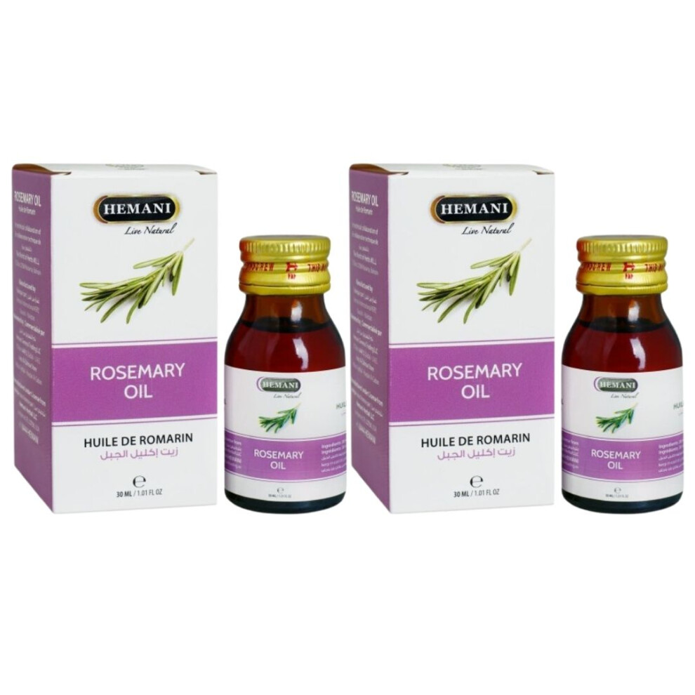 Hemani Rosemary Herbal Oil 30ml Pack Of 2 |Anti-dandruff|Stronger & Longer Hair Growth|Relieving Muscle Pain & Headaches |Essential & Multipurpose Oil