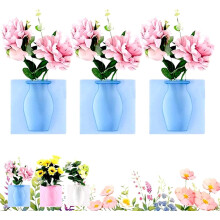 (Blue) 3Pcs Magic Silicone Vase, Magic Silicone Vase for Window, Self-Adhesive Reusable Hanging Flower Vase for Home, Office,Event Decor