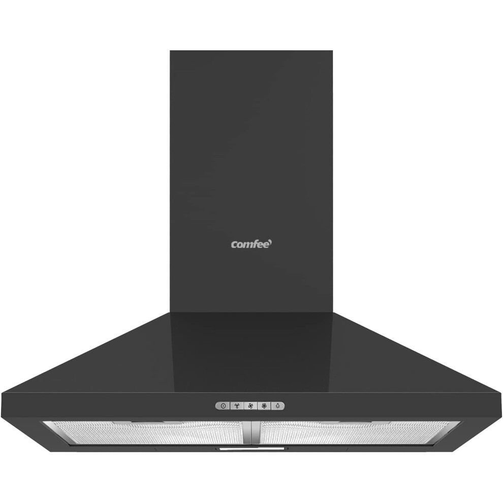 60 cm Chimney Cooker Hood Extractor Hood with LED and Recirculating & Ducting System Wall Mounted Range Hood 600 mm Extractor Fan Kitchen - Black