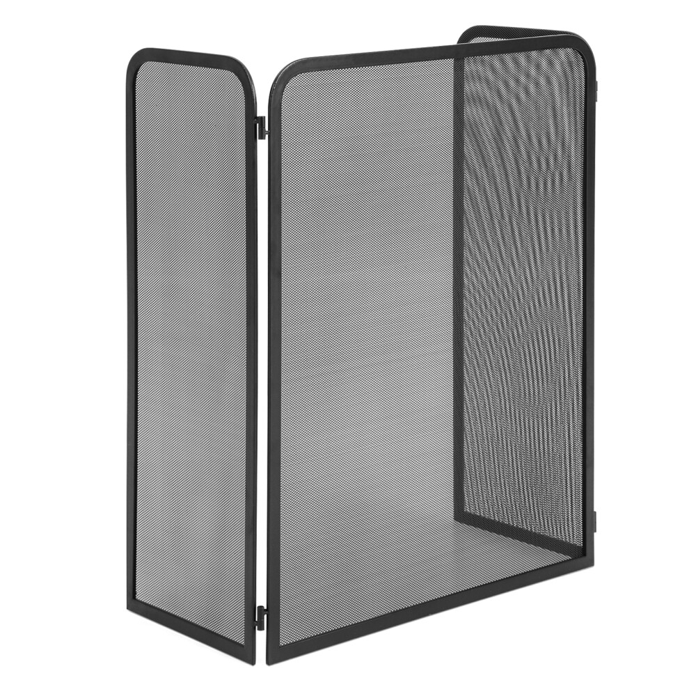 3-Panel Metal Fire Screen Foldable Mesh Spark Guard Fireplace Cover