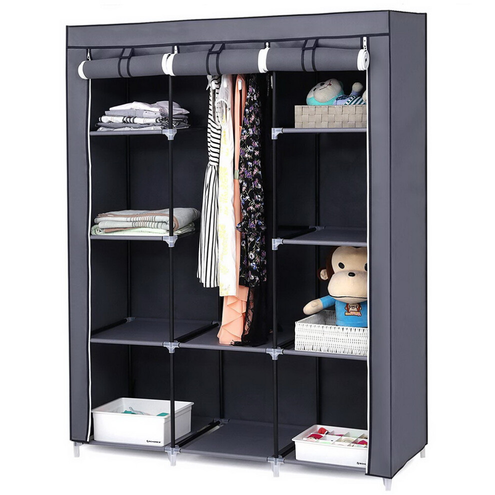 67" Portable Closet Wardrobe Storage Organizer w/ 10 Shelves & Hanging Rod