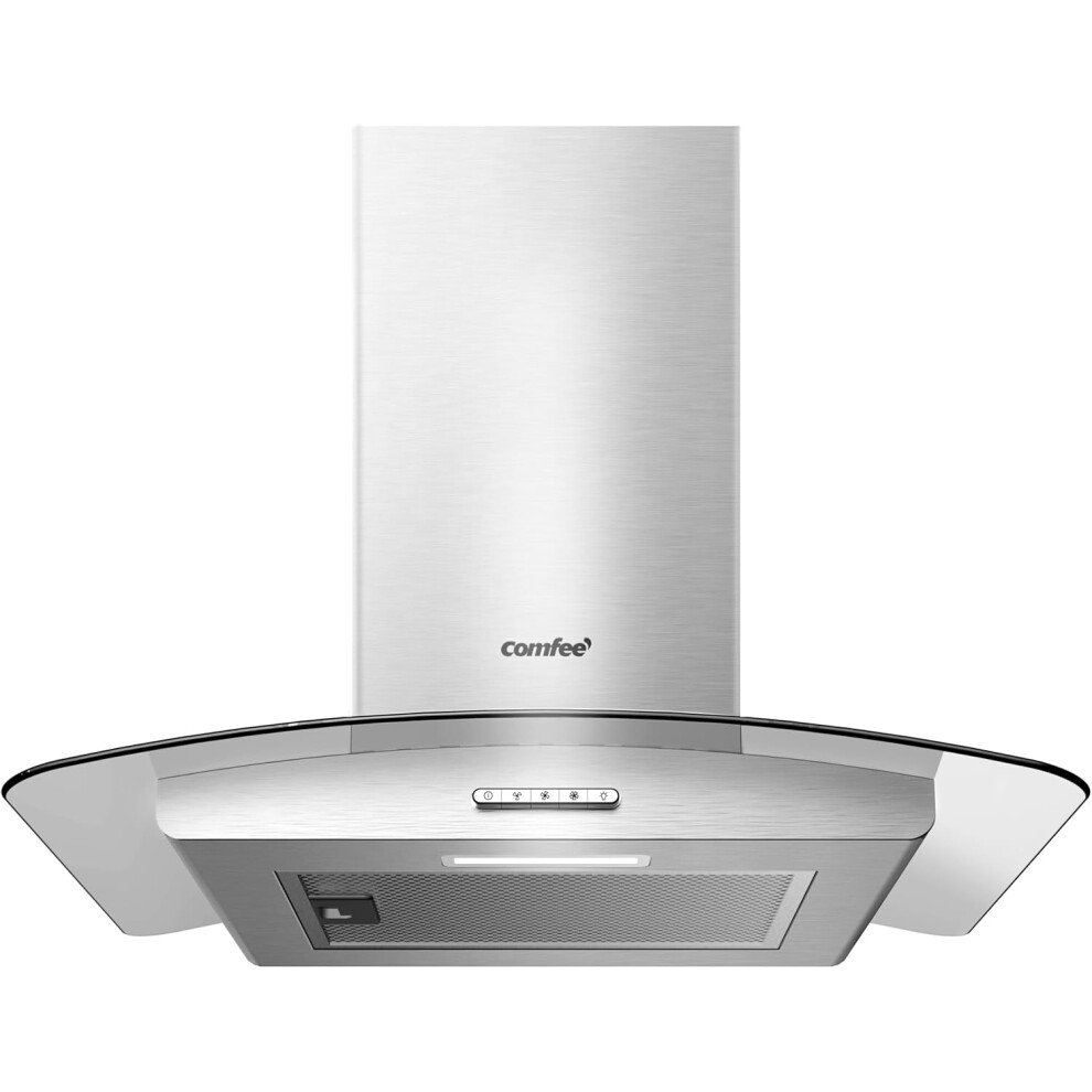 Chimney Cooker Hood 60cm GLAV17SS-60 with LED Light & Glass Extractor Hoods, 600mm Kitchen Extractor Fan - Stainless Steel
