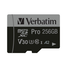 Verbatim PRO U3 flash-muistikortti - 256 Gt - microSDXC UHS-I - A2 / UHS-I U3 / Class10
