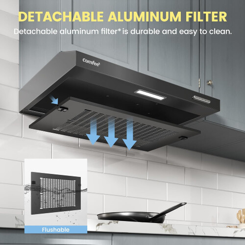 Living And Home Black 60cm Under Cabinet Wall-Mount Cooker Range Hood with 3-Speed Modes 1