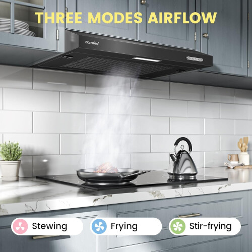 Living And Home Black 60cm Under Cabinet Wall-Mount Cooker Range Hood with 3-Speed Modes 2