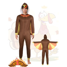 (L) Halloween Turkey Shape Onesie Pajamas For Thanksgiving Long Sleeve Hooded Kigurumi Loungewear Funny Cosplay Costume
