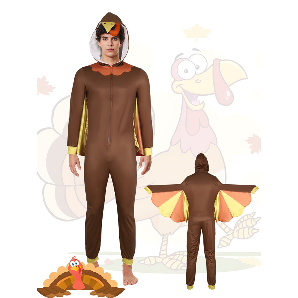 (L) Halloween Turkey Shape Onesie Pajamas For Thanksgiving Long Sleeve Hooded Kigurumi Loungewear Funny Cosplay Costume