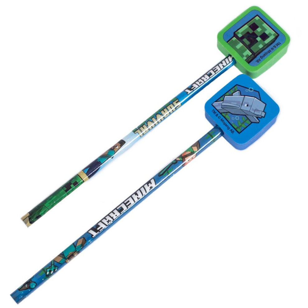 Minecraft 2pk Pencil & Topper Set