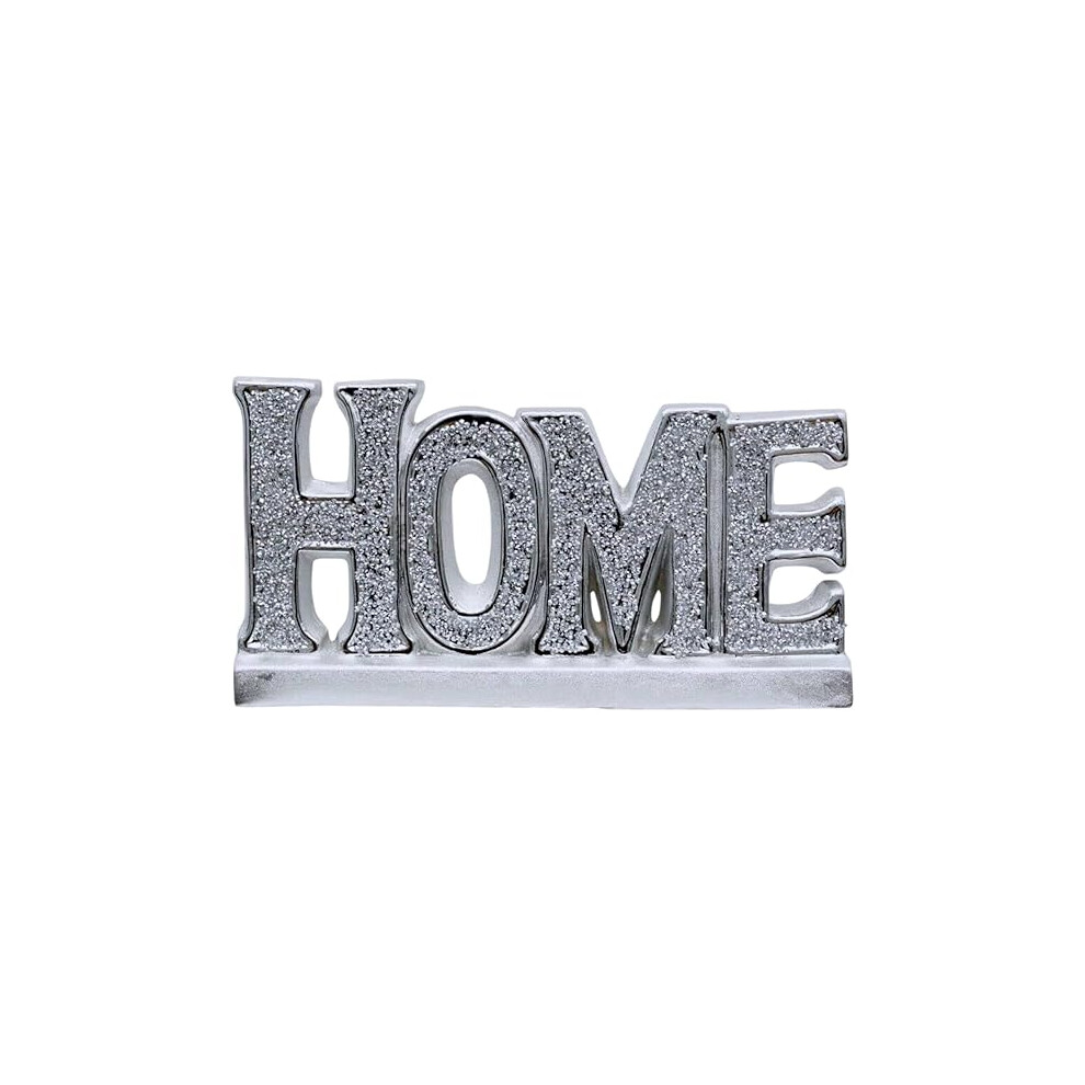 Silver Sparkle Crushed Diamond HOME Letter Sign Ornament 18cm, Ceramic, Handmade, 60990536