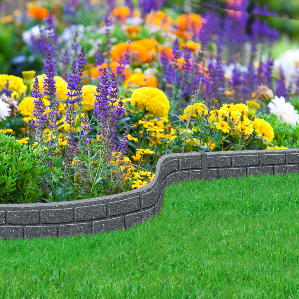 (Grey, Pack of 4) Ultra Curve Bricks Rubber Eco Garden Border Edging