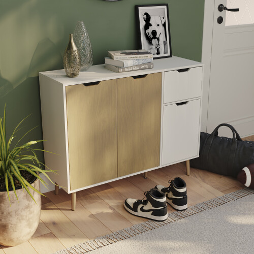 Vida Designs (Oak & White) Vida Designs 3 Door 1 Drawer Sideboard Storage