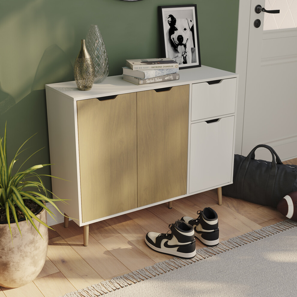 (Oak & White) Vida Designs 3 Door 1 Drawer Sideboard Storage