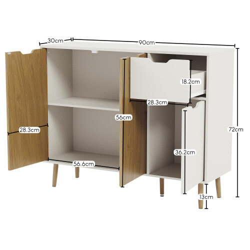 Vida Designs (Oak & White) Vida Designs 3 Door 1 Drawer Sideboard Storage 2