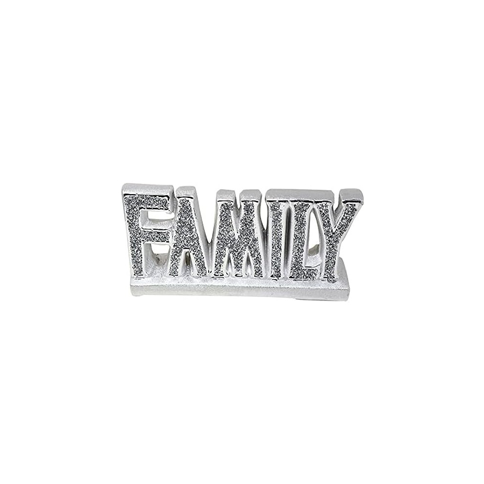 Crystallized Crushed Crystal Diamond Silver Family Sign Ornament 18cm