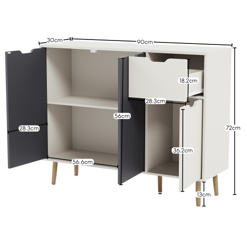 Vida Designs (Grey & White) Vida Designs 3 Door 1 Drawer Sideboard Storage 2