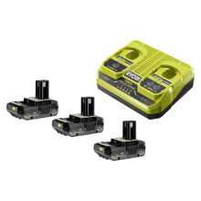 Ryobi 18V ONE+ 2Ah Battery &amp; Dual Port Charger Kit (3 x 2.0Ah)