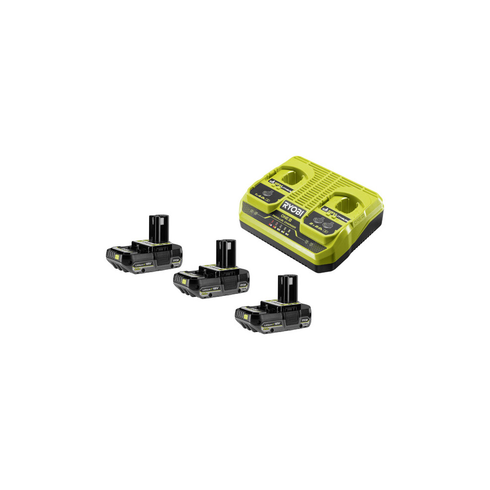 Ryobi 18V ONE+ 2Ah Battery & Dual Port Charger Kit (3 x 2.0Ah)
