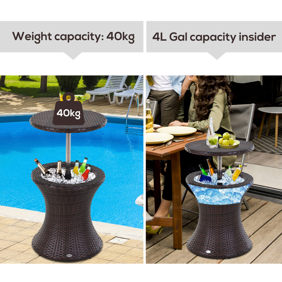 Outsunny Rattan Ice Bucket Activity Bar Cooler Table Beer Brown Outdoor Patio on OnBuy
