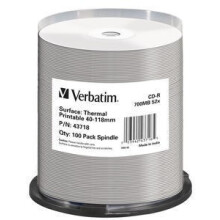 CD-R VERBATIM Termico Stampabile No ID Marca 43718 - 52x - 700 Mo - 100 supporti - Spindle