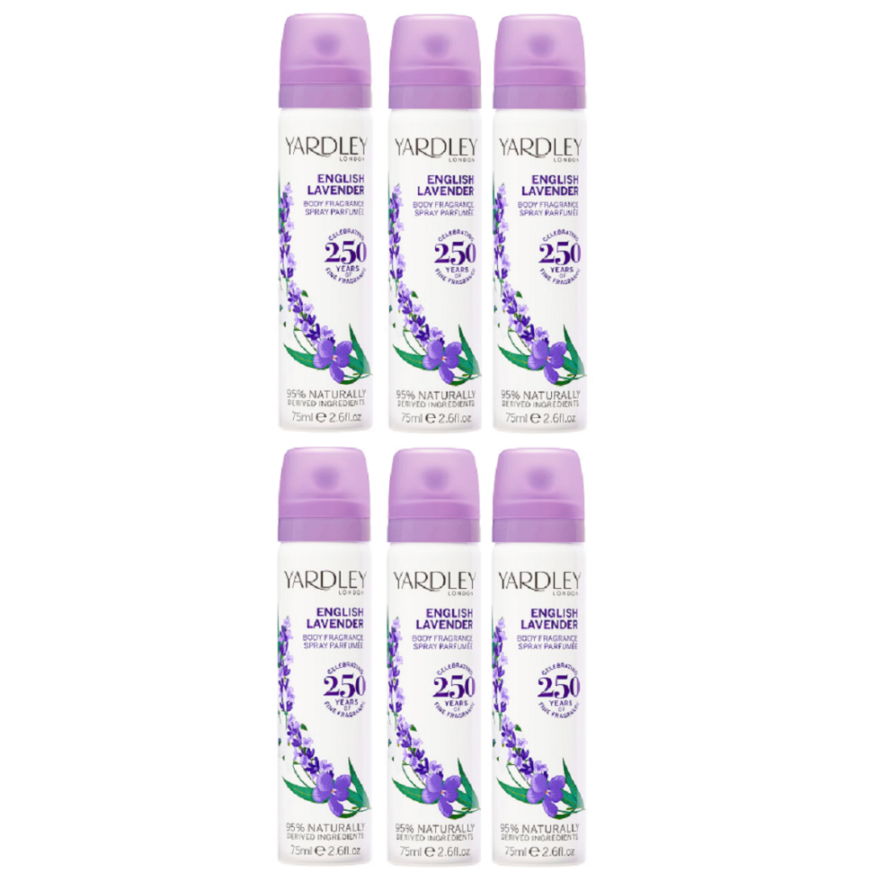 Yardley London English Lavender Body Fragrance Spray For Women 6 x 75ml Bulk Buy