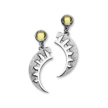 Ortak Half Moon Standing Stone Solstice Sterling Silver Drop Earrings With Yellow Stone