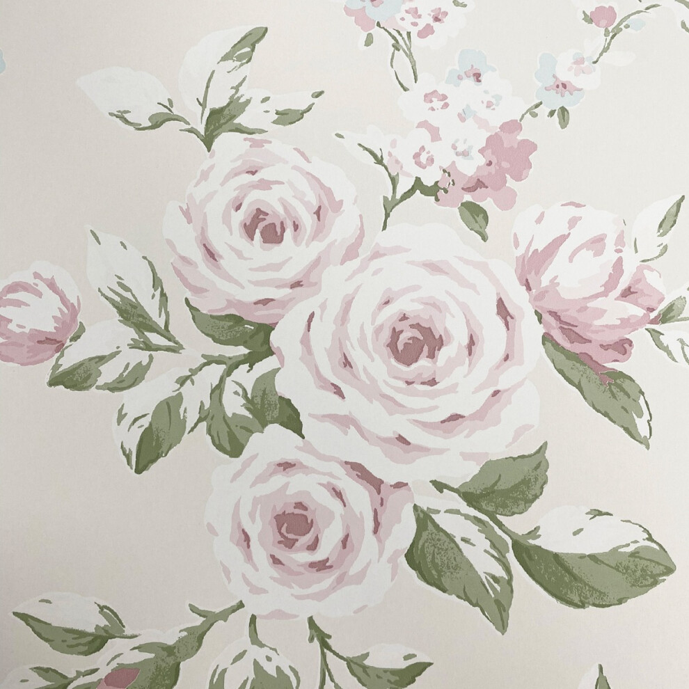 Catherine Lansfield Canterbury Floral Wallpaper Cream/Pink Muriva 165507