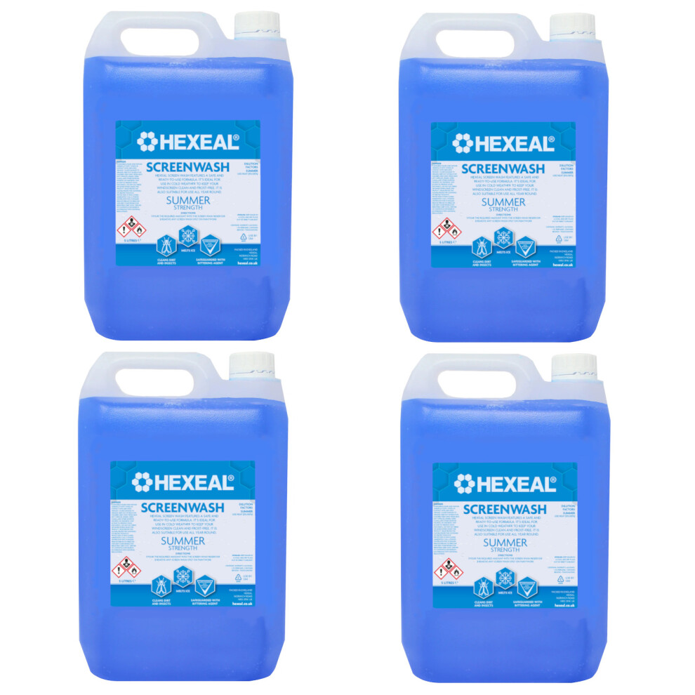 Hexeal Screenwash 20L Summer Strength, Ready To Use, Windshield Wiper Fluid For Summer Protection - Improve Vision And Buildup Of Dirt 5060727634570