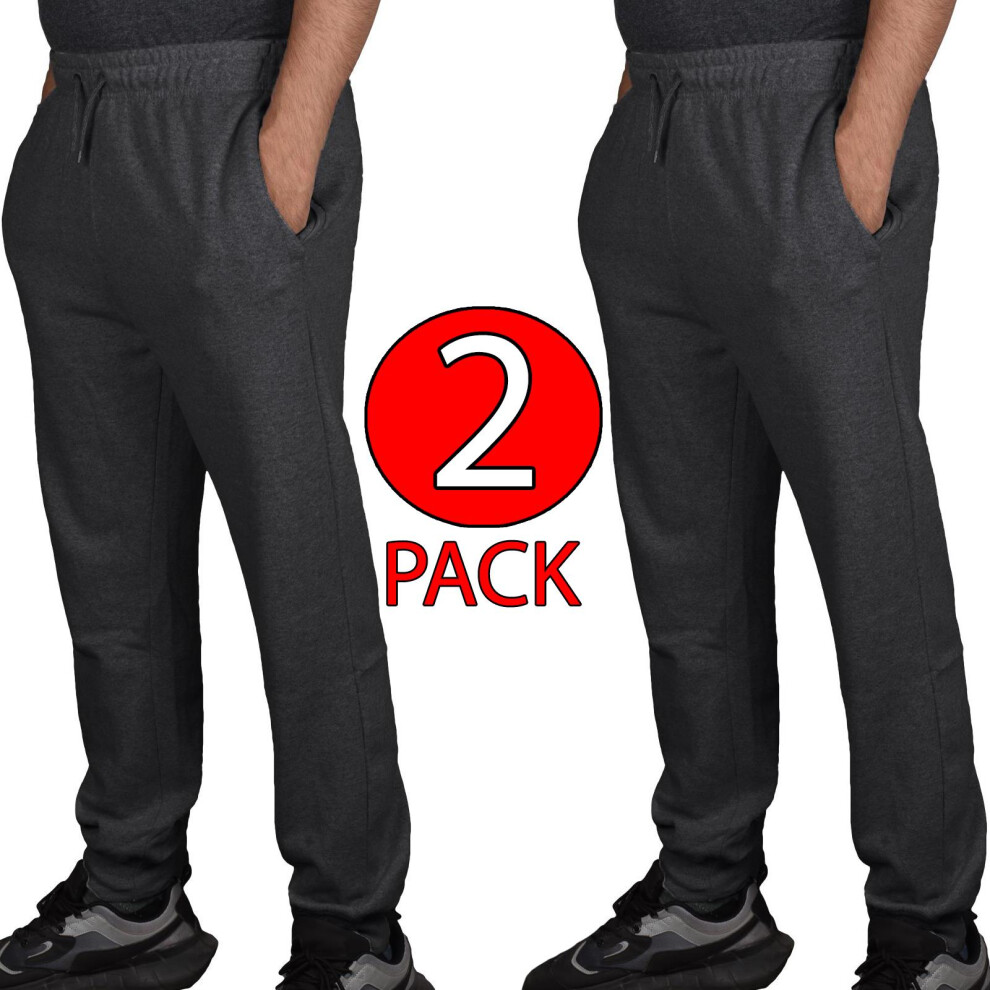 (Charcoal - 2 Pack, 2XL) Men Jogging Trouser Elasticated Drawstring 2,3Pack