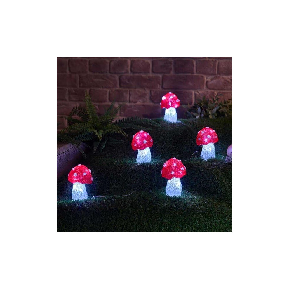 Solar Stake Mushroom Lights Magic Toadstool Set of 5 Waterproof Fairy Garden LED