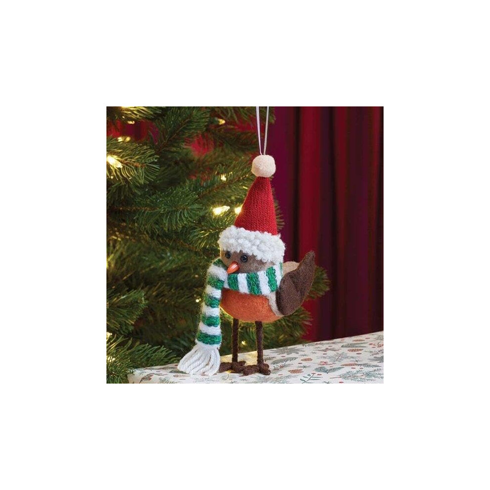 Robin Christmas Tree Decoration Hanging Luxury Zari Ornament Xmas Bird Bauble