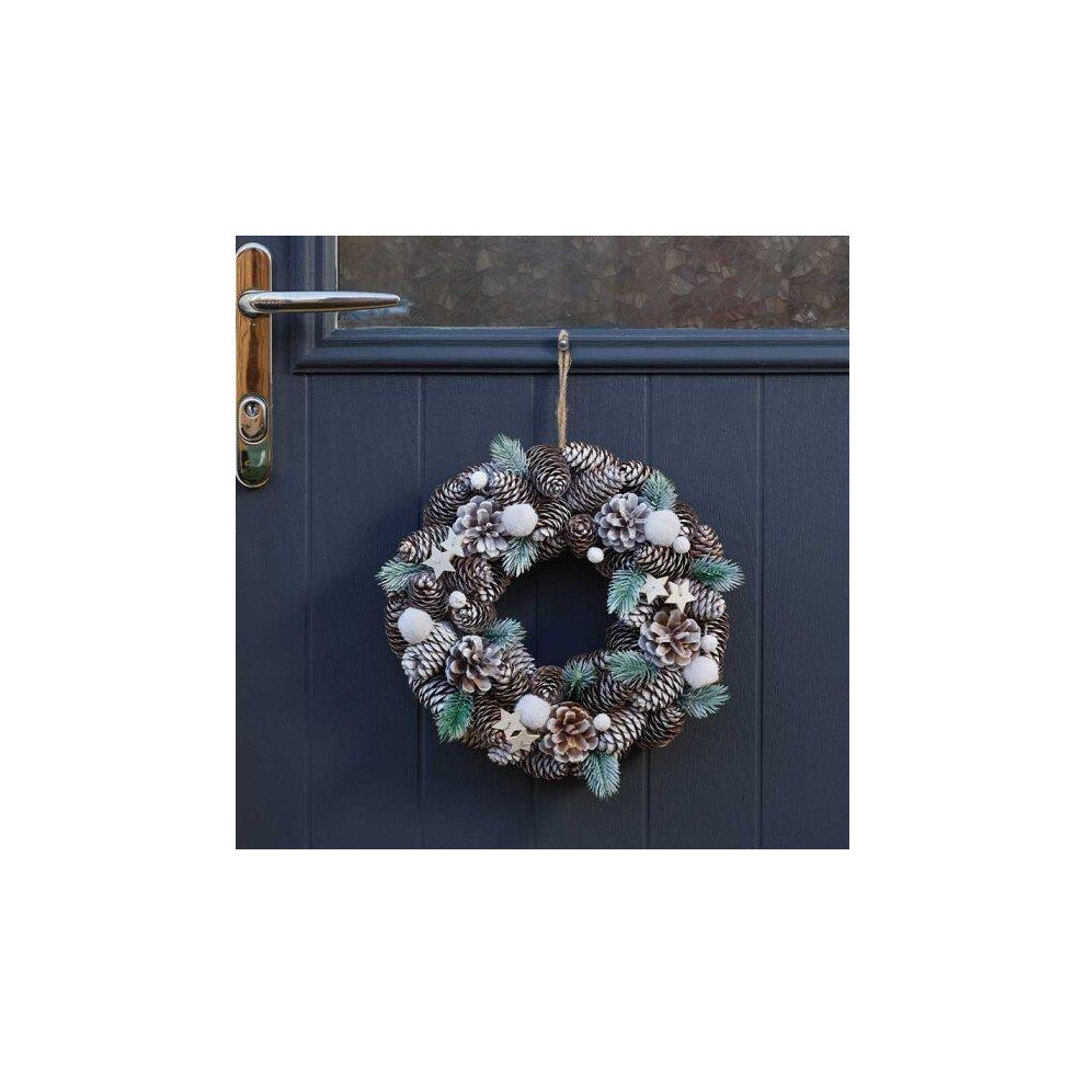 Christmas Artificial Wreath Decoration Hanging Frost Pine Home Hanging Xmas 30cm