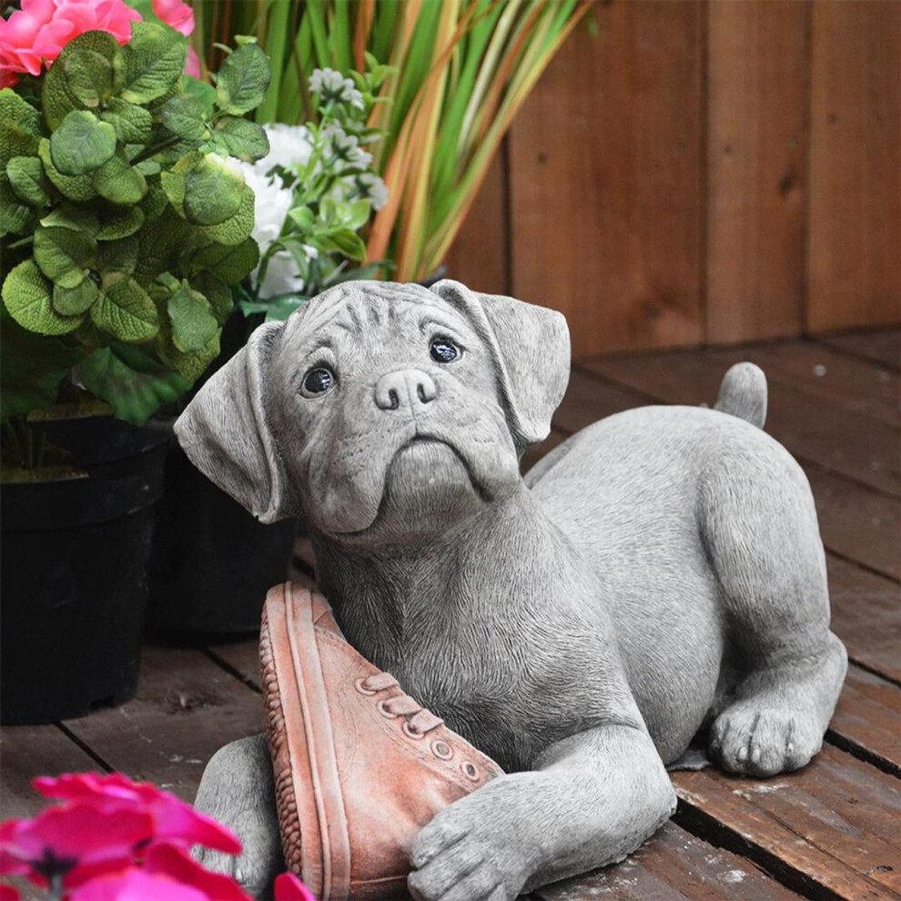 Solar Dog Garden Ornament LED Light Up Puppy Stone Effect Statue Decor Large