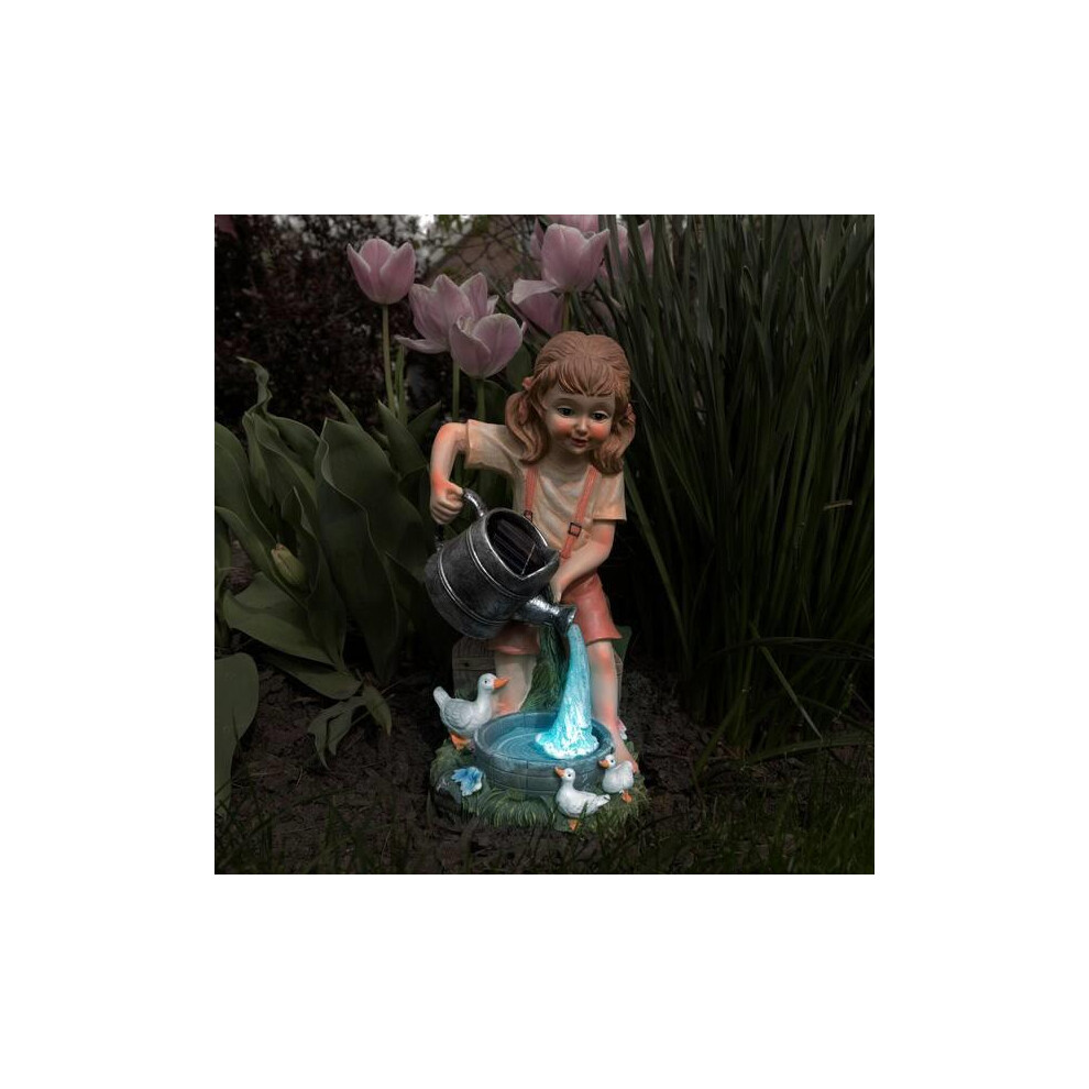 Solar Girl Garden Ornament Watering Can Lighting Outdoor Decor Patio Statue