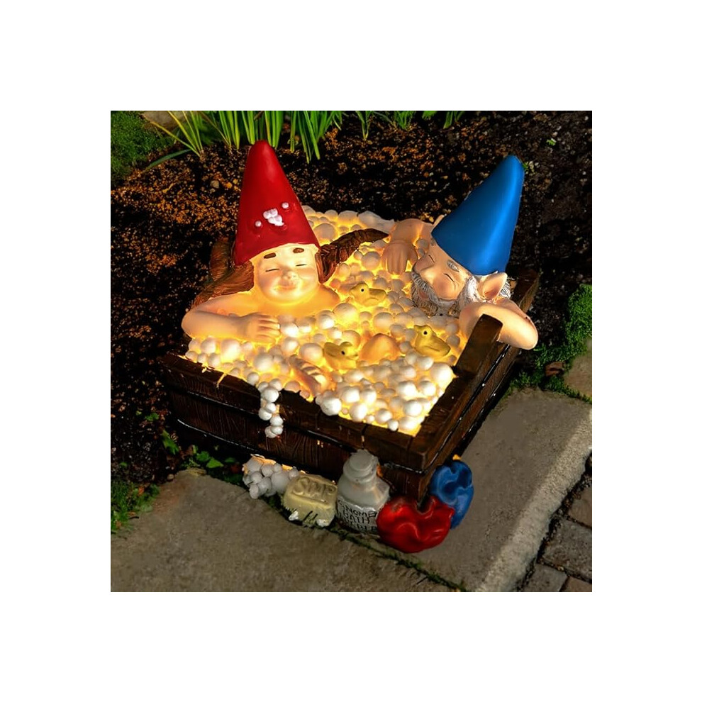 Solar Gnome Garden Ornament Bathtub Home Patio Decking Flower Bed Lighting