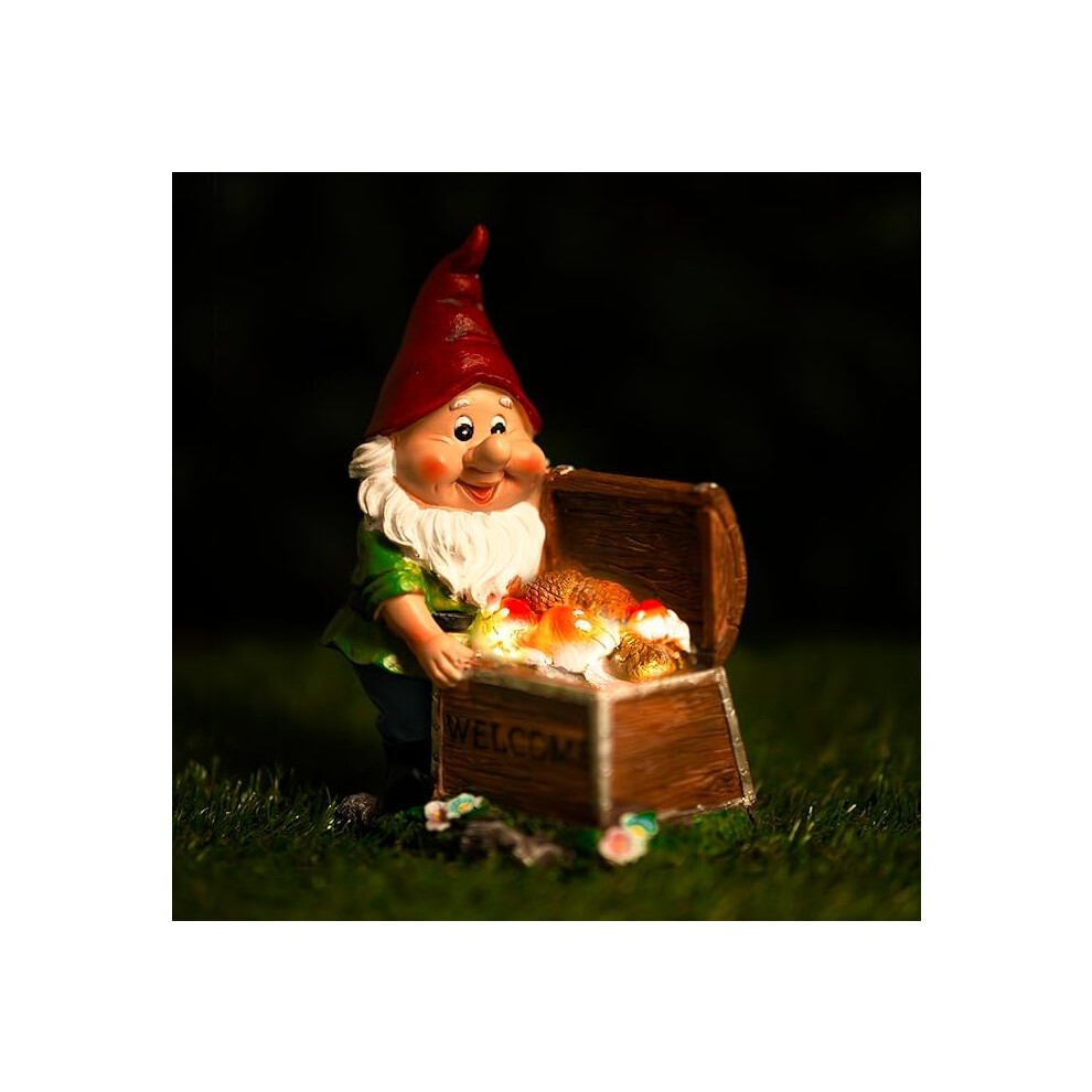 Solar Gnome Garden Ornament LED Welcome Chest Home Patio Flower Bed Lighting
