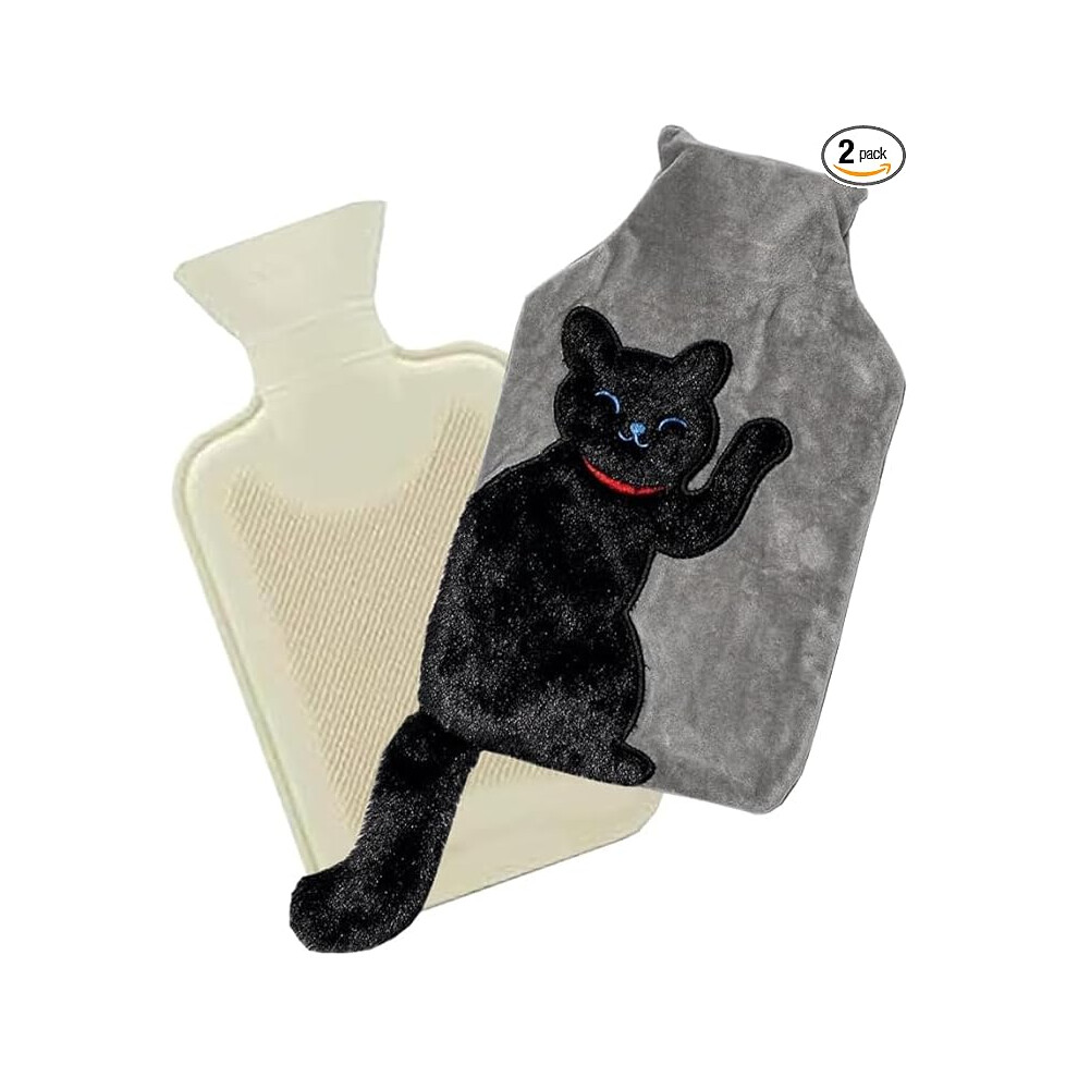 kitty 1L Hot Water Bottle With Soft Plush Removable cover