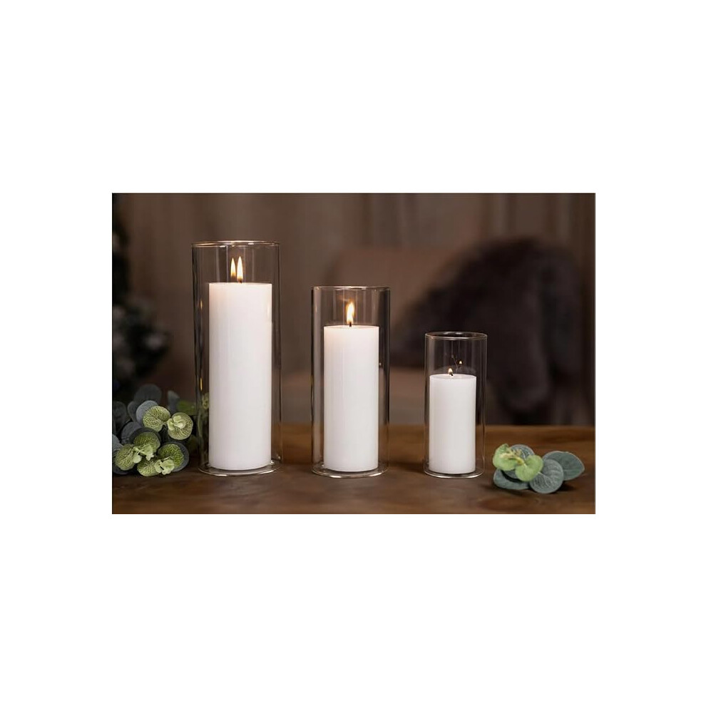 Christmas Glass Pillar Candle Set Home Table Centrepiece Gift Xmas Candles 3pc