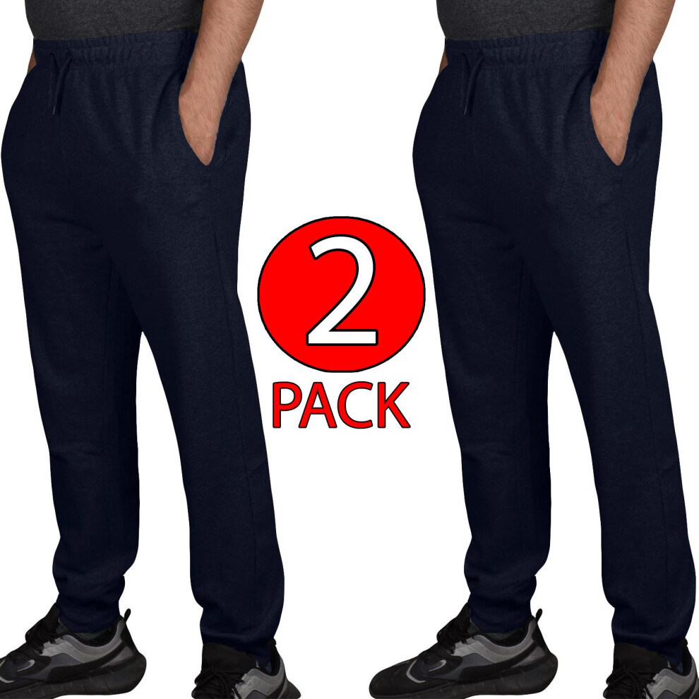 (Navy - 2 Pack, 2XL) Men Jogging Trouser Elasticated Drawstring 2,3Pack