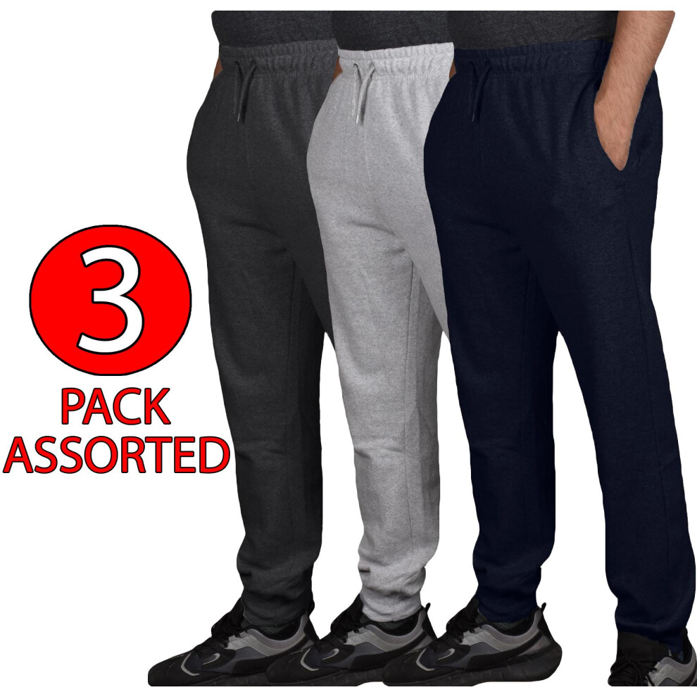 (Assorted Colours - 3 Pack, L) Men Jogging Trouser Elasticated Drawstring 2,3Pack