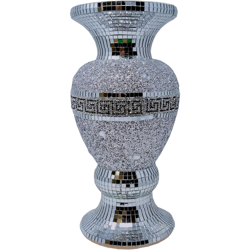 Crushed Diamond Ceramic Silver Vase, Diamante Bling Home Ornament 30cm