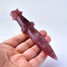 (Strawberry quartz) 3pc Crystal Engraved Witch Dagger, Gemstone Athame, Decorative Occult Ritual Knife, Home Decoration Crystal Gift