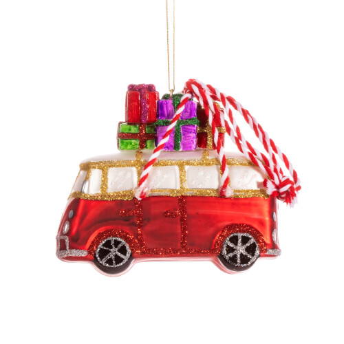 CAMPERVAN WITH GIFTS SHAPED BAUBLE 1