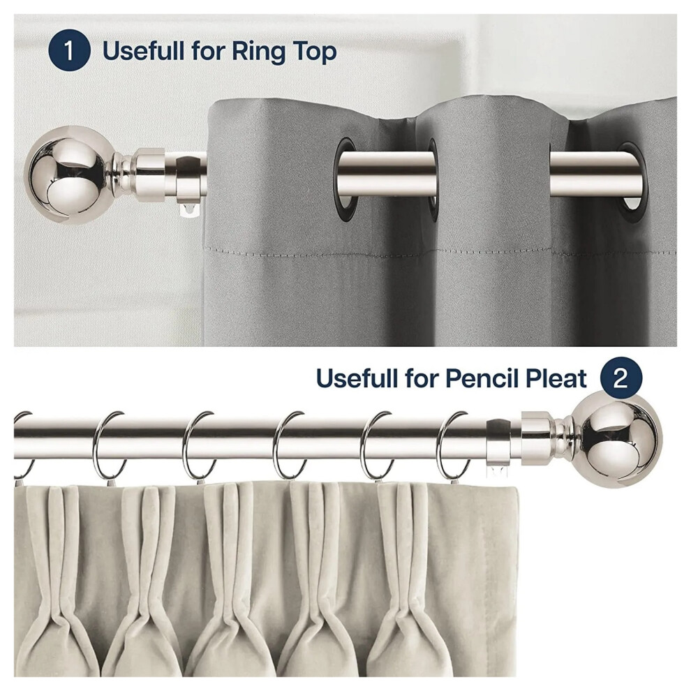 Supreme Bedding Ltd (160-300 Cm (63" - 118" In), Brushed Curtain Pole ) Extendable Curtain Pole Rod 28Mm Heavy Duty Metal Silver