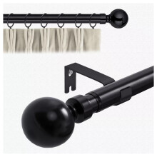 (70-120 cm (28" - 48" In), Matte Black Curtain Pole) Extendable Curtain Pole Rod 28mm Heavy Duty Metal