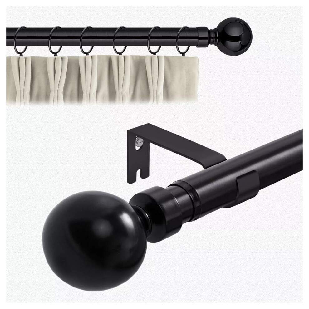 (70-120 cm (28" - 48" In), Matte Black Curtain Pole) Extendable Curtain Pole Rod 28mm Heavy Duty Metal