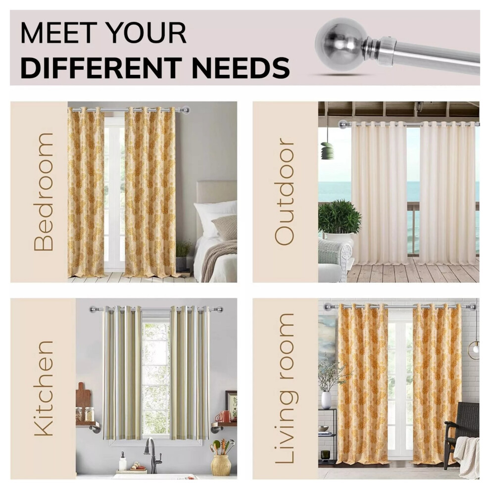 Supreme Bedding Ltd (70-120 Cm (28" - 48" In), Chrome Curtain Pole) Extendable Curtain Pole Rod 28Mm Heavy Duty Metal