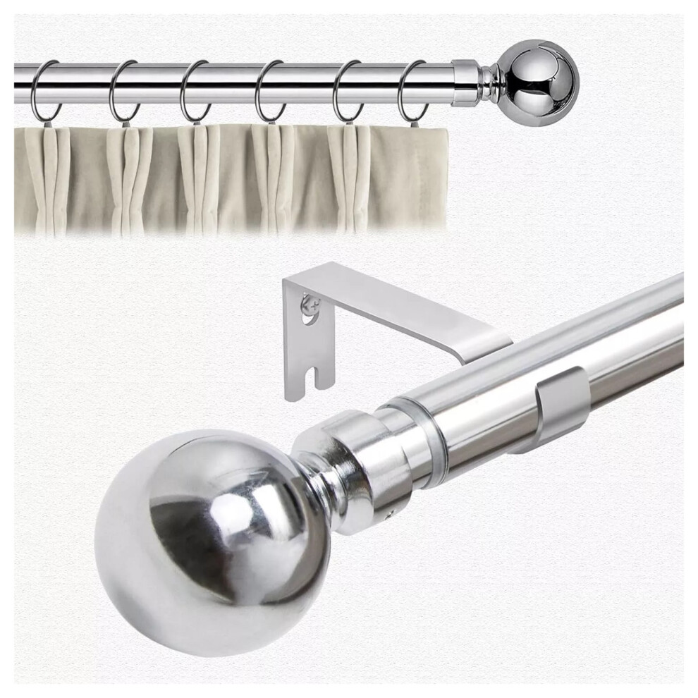 Supreme Bedding Ltd (120-210 Cm (48" - 83" In), Chrome Curtain Pole) Extendable Curtain Pole Rod 28Mm Heavy Duty Metal