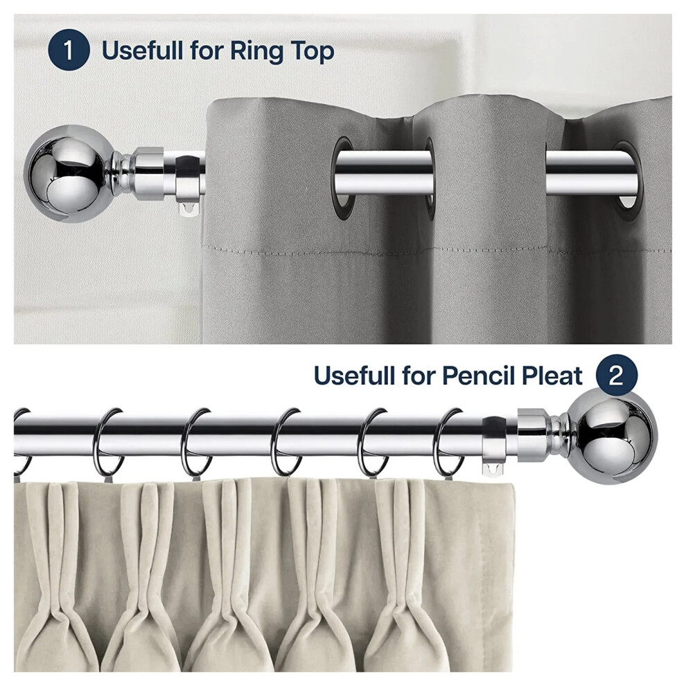 Supreme Bedding Ltd (160-300 Cm (63" - 118" In), Chrome Curtain Pole) Extendable Curtain Pole Rod 28Mm Heavy Duty Metal