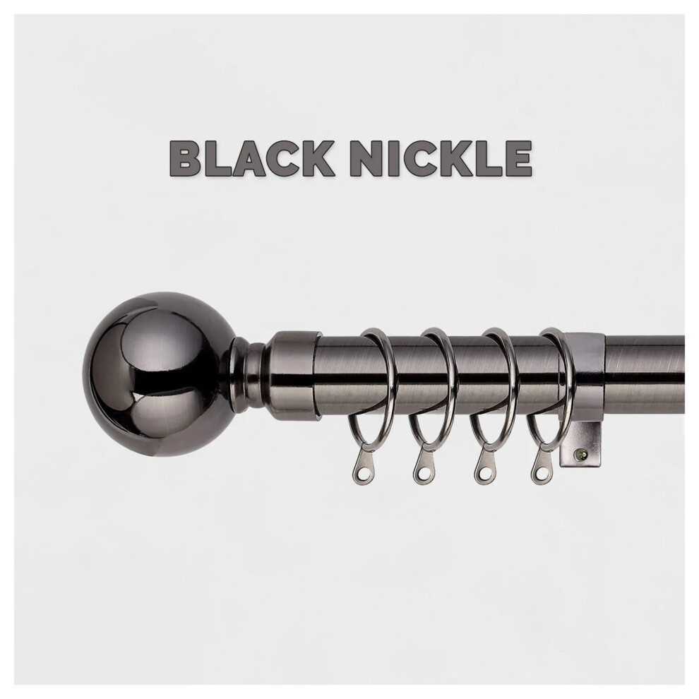 Supreme Bedding Ltd (120-210 Cm (48" - 83" In), Nickel Curtain Pole) Extendable Curtain Pole Rod 28Mm Heavy Duty Metal Black