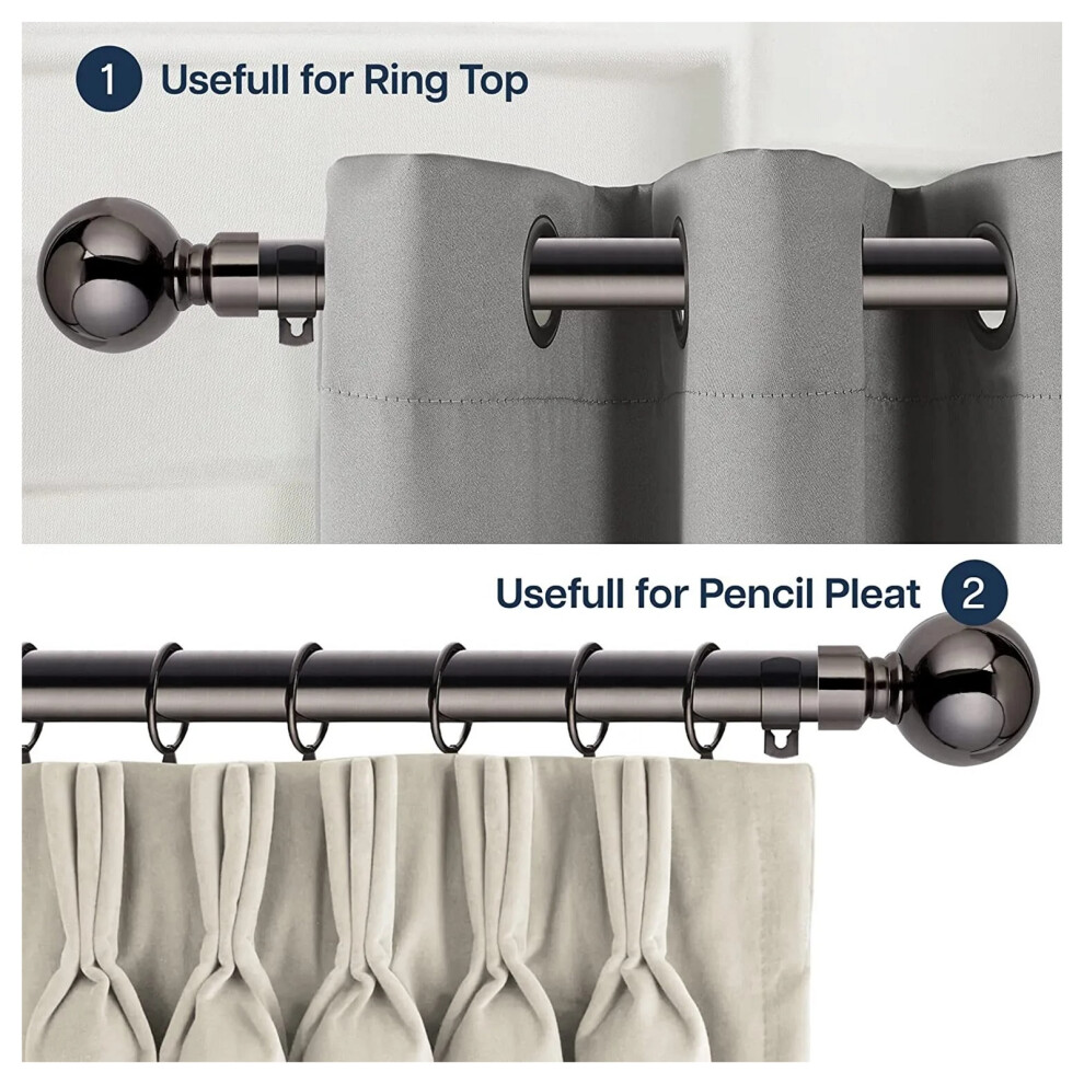 Supreme Bedding Ltd (160-300 Cm (63" - 118" In), Nickel Curtain Pole) Extendable Curtain Pole Rod 28Mm Heavy Duty Metal Black